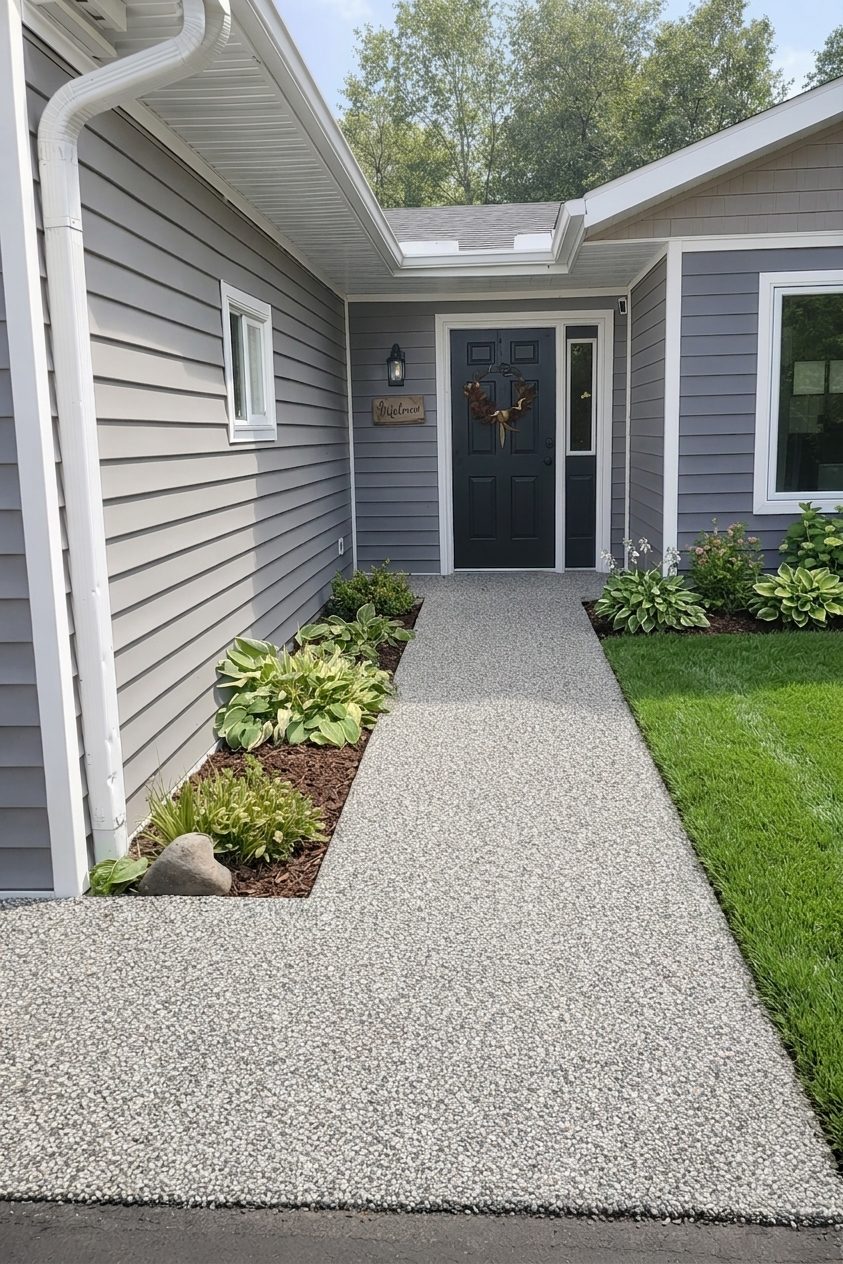 Resin-bound walkway running alongside a house wall to a front entry